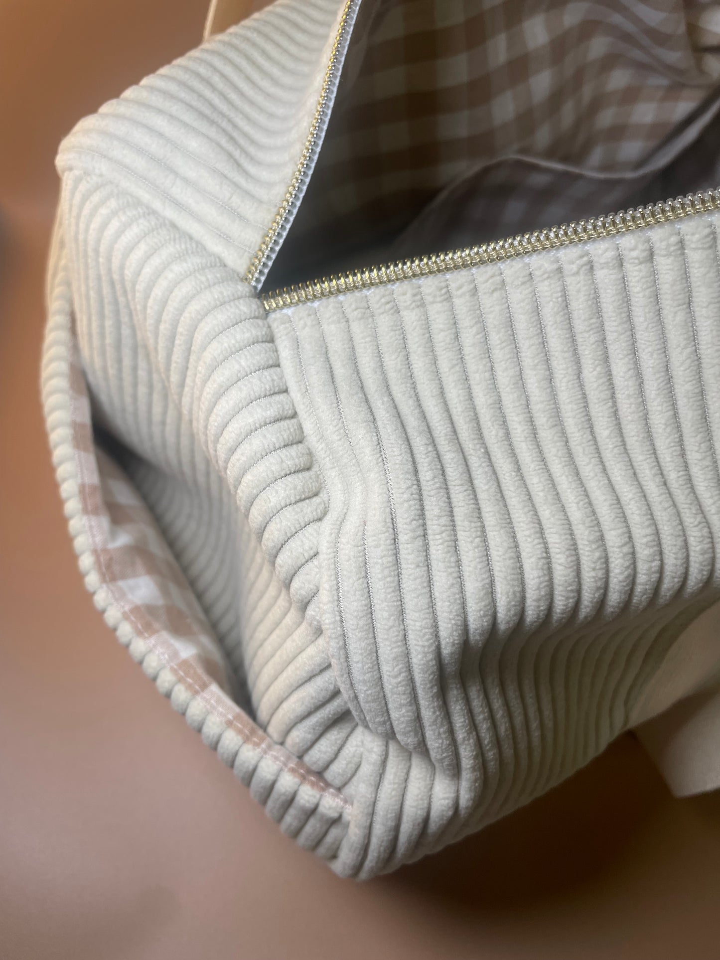 Sac bowling velour Ecru / vichy