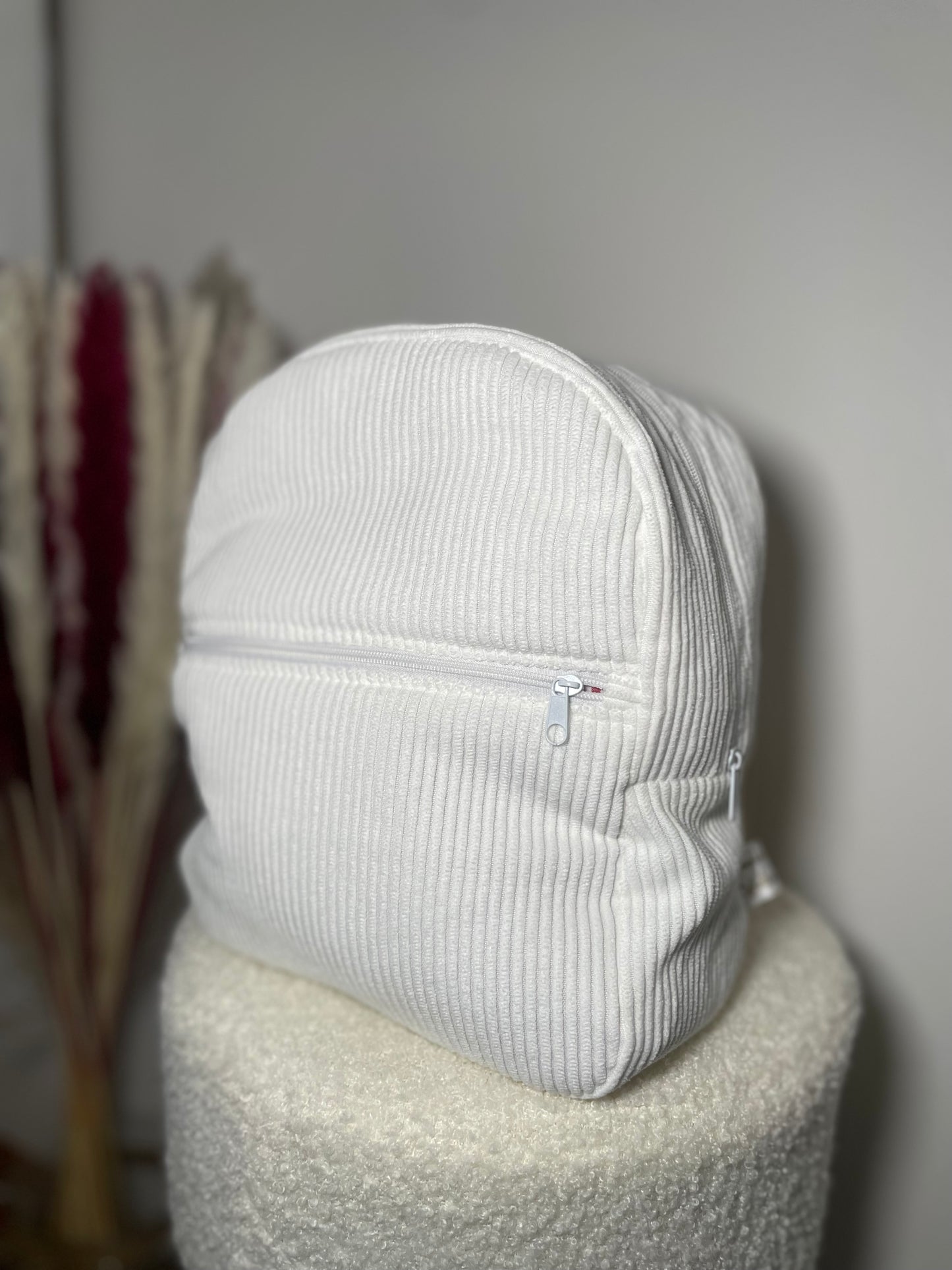 Sac à dos zippé blanc / vichy rouge