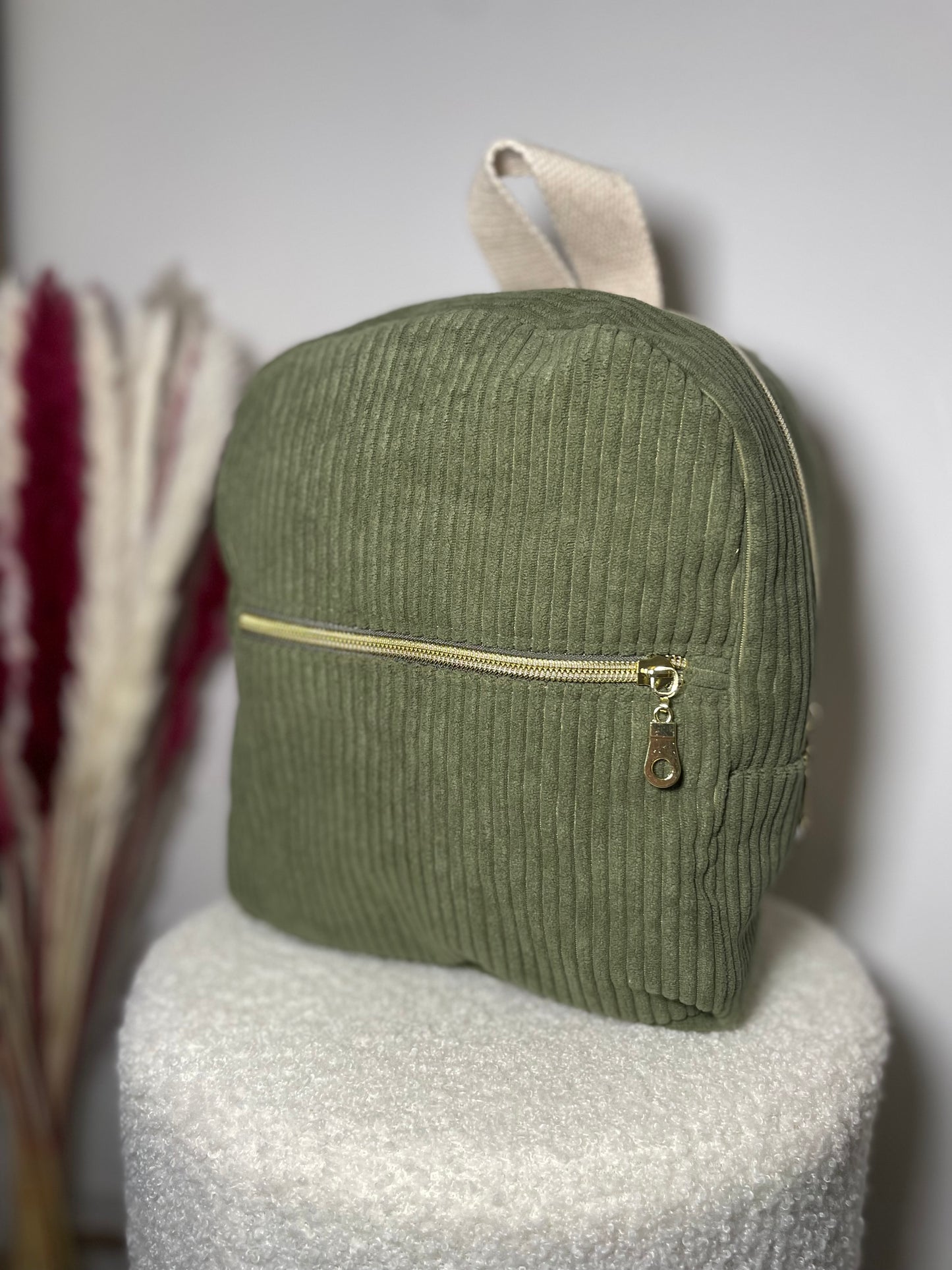 Sac à dos zippé kaki / mouton