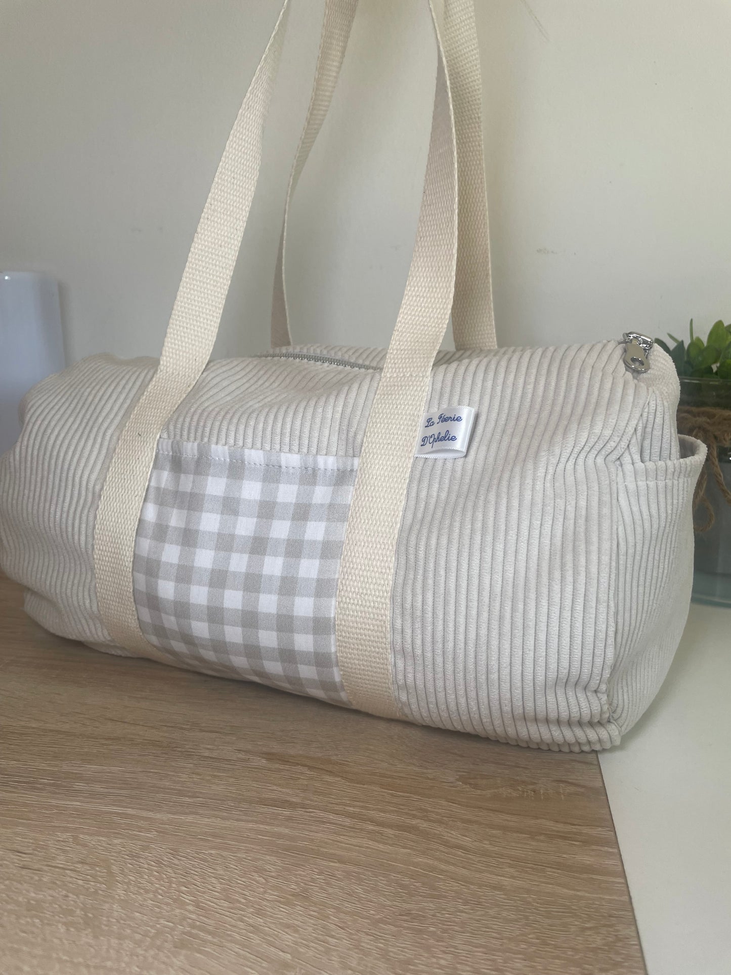 Sac bowling velour beige / vichy