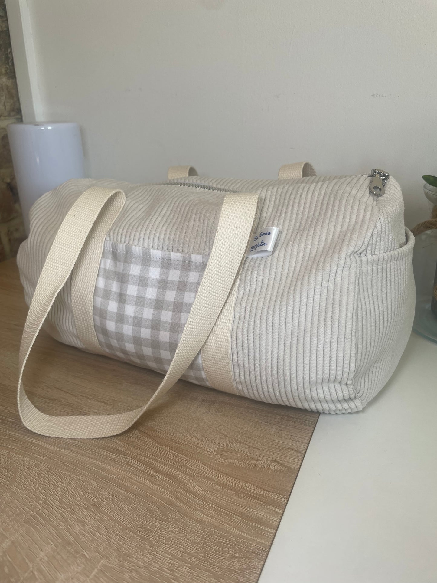 Sac bowling velour beige / vichy