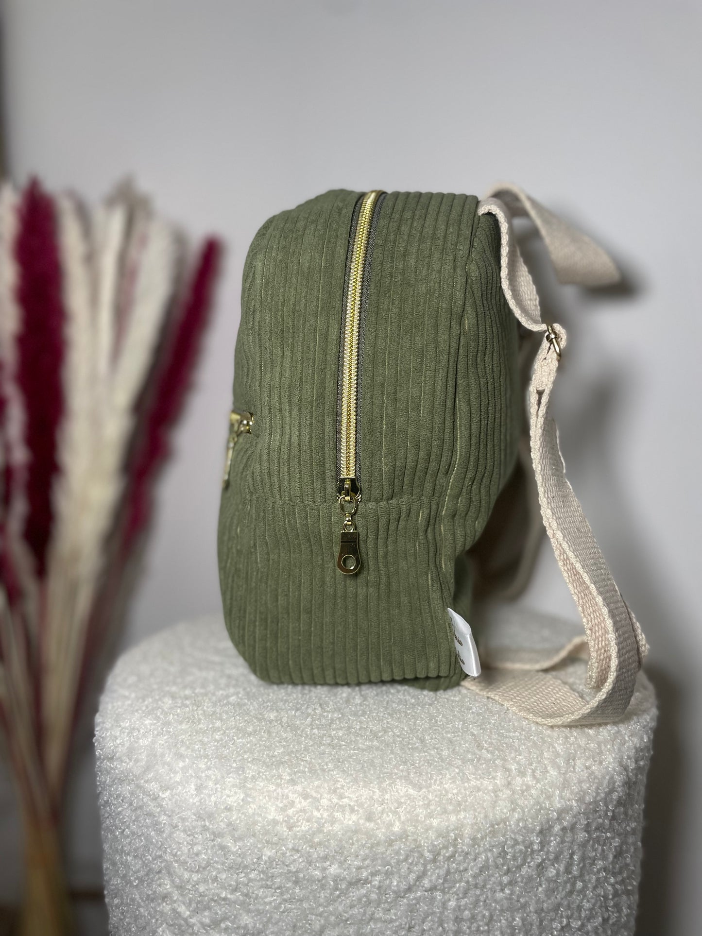 Sac à dos zippé kaki / mouton