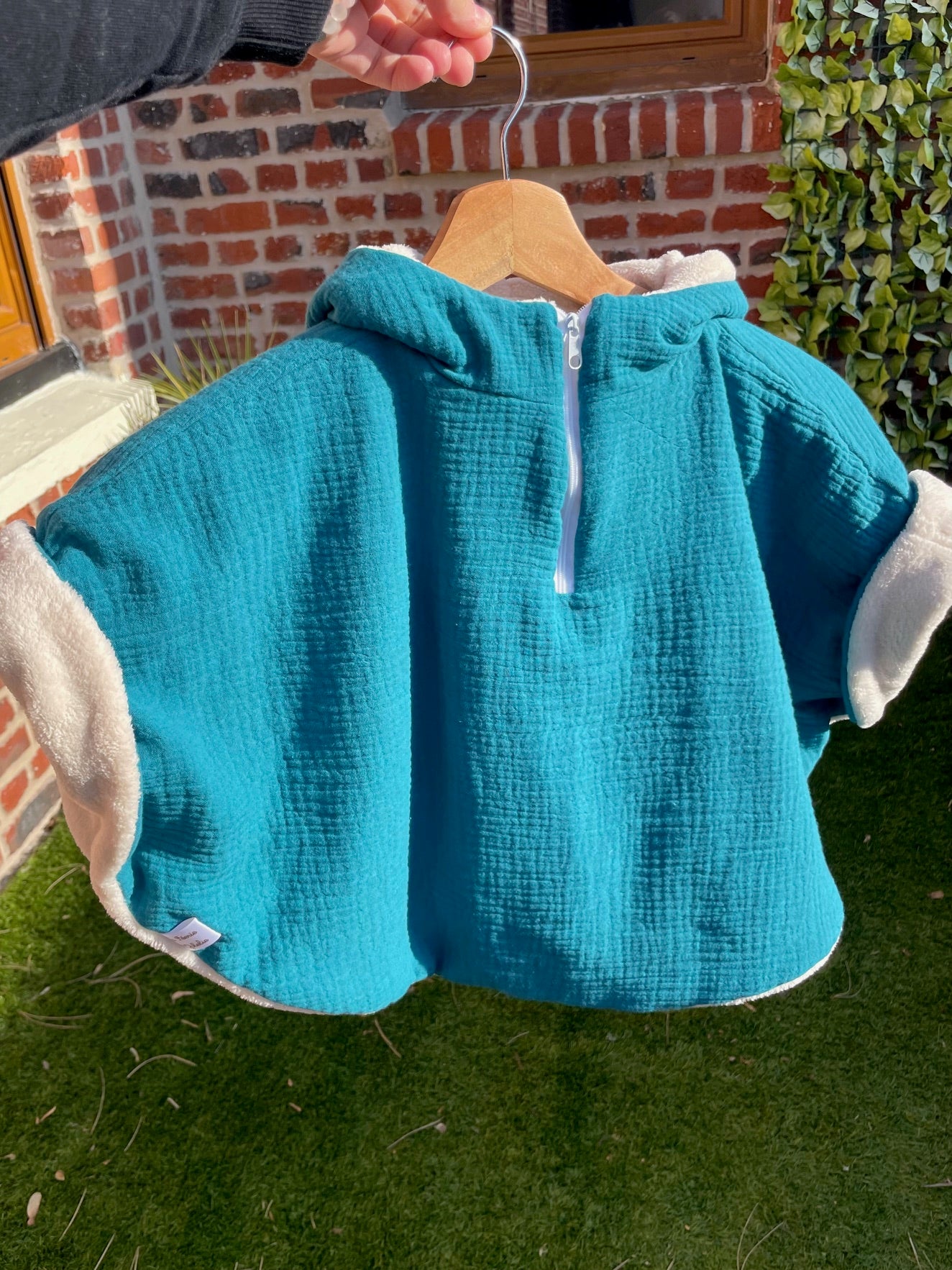 Poncho gaze de coton Bleu avec capuche