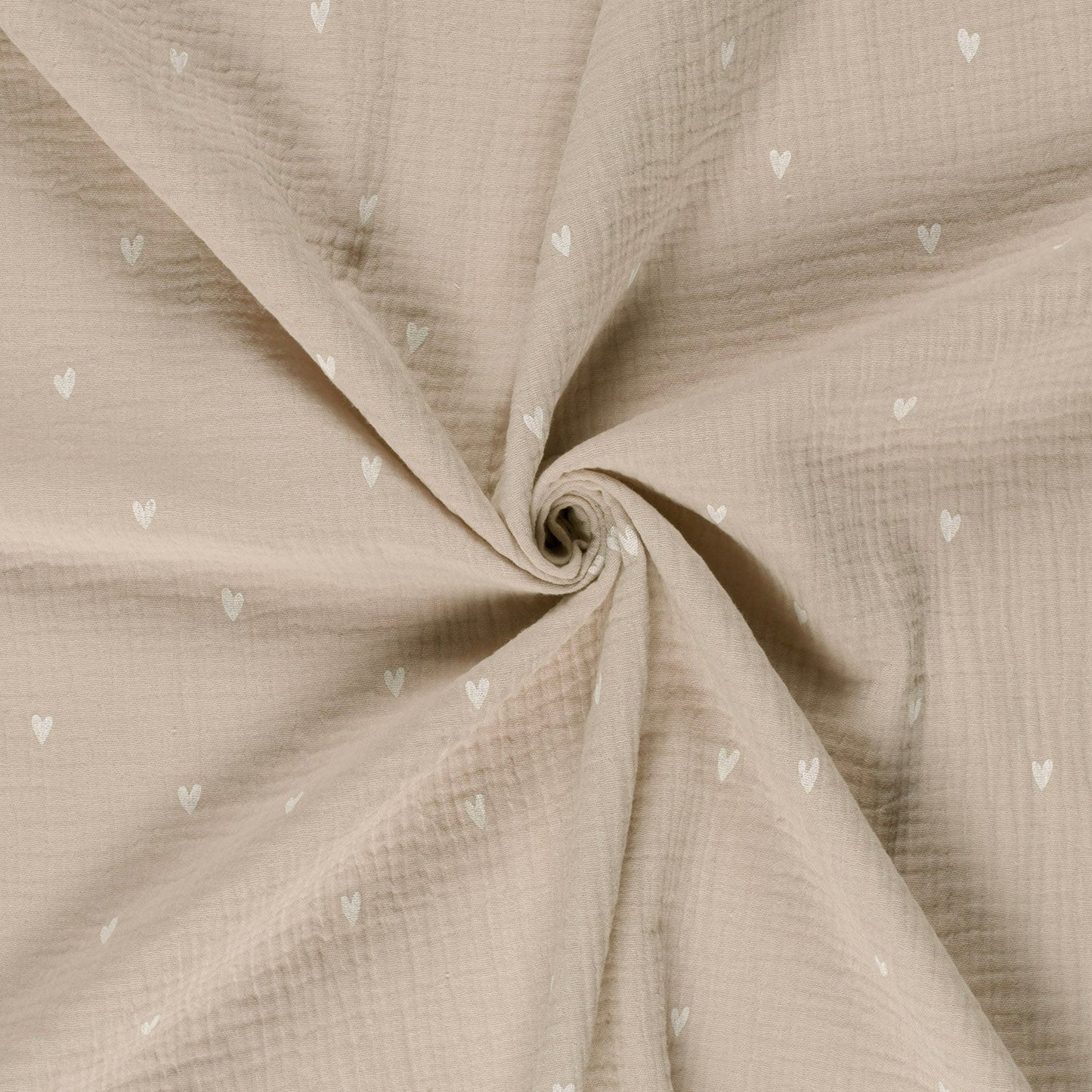 Poncho gaze de coton beige et coeur blanc