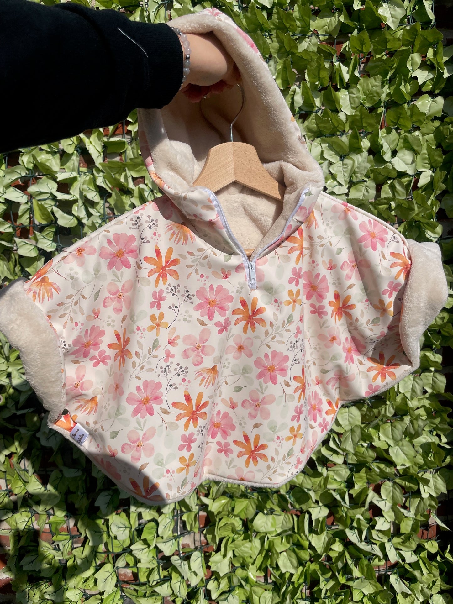 poncho impermeable motif fleuris interieur polaire