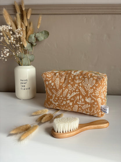 Trousse de toilette gaze de coton forêt caramel