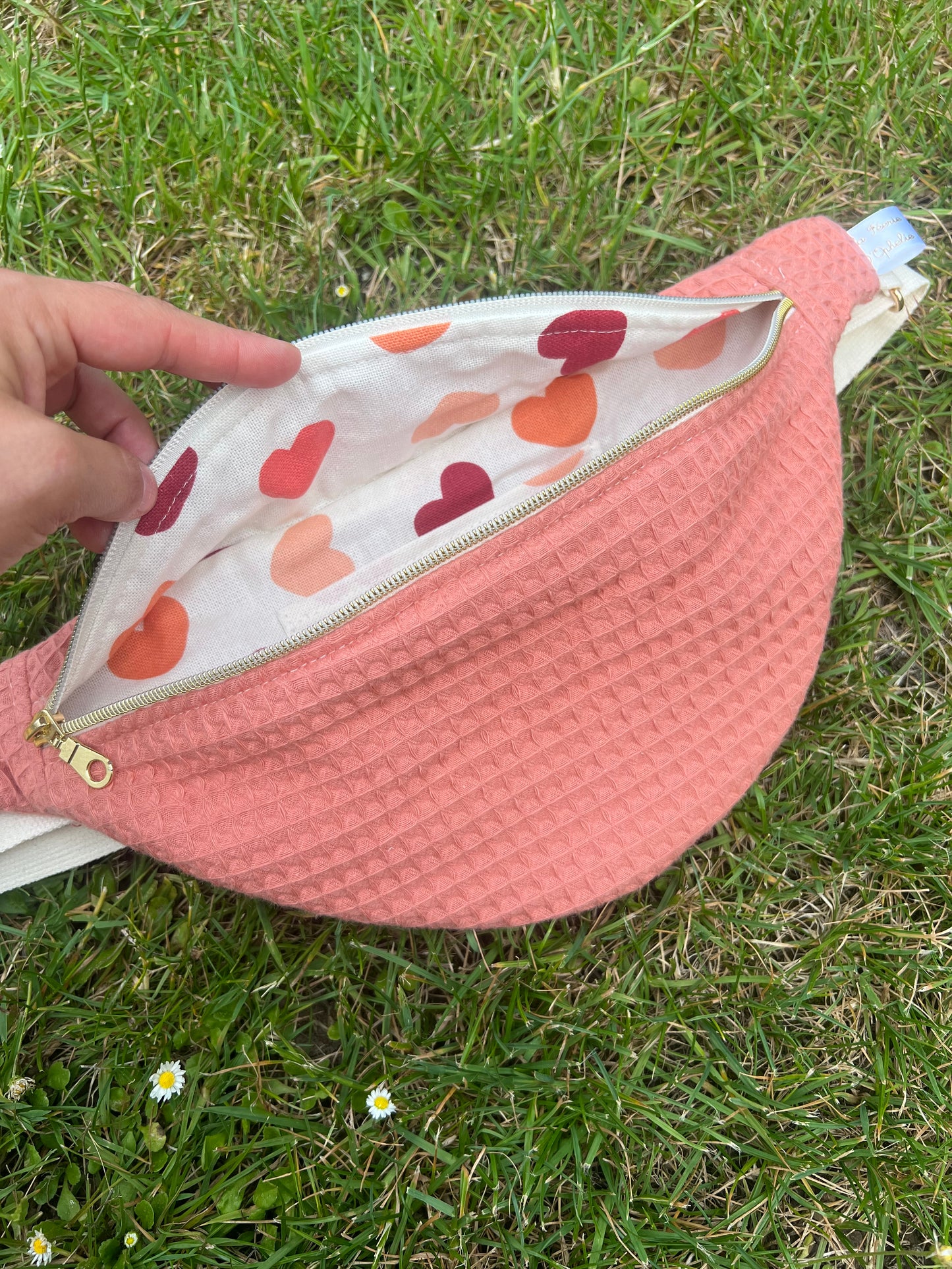 Sac banane nid d’abeille pêche / rose