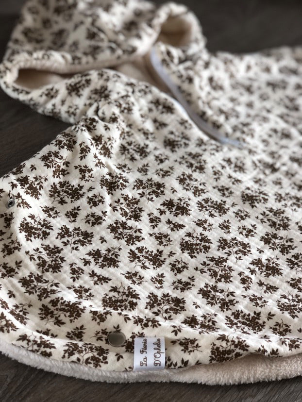 Poncho gaze de coton fleuris marron