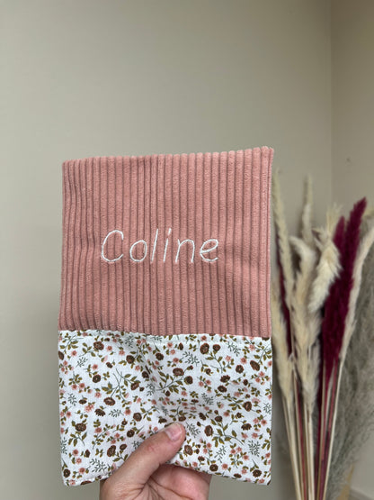 Protège carnet de santé velour rose + fleurs