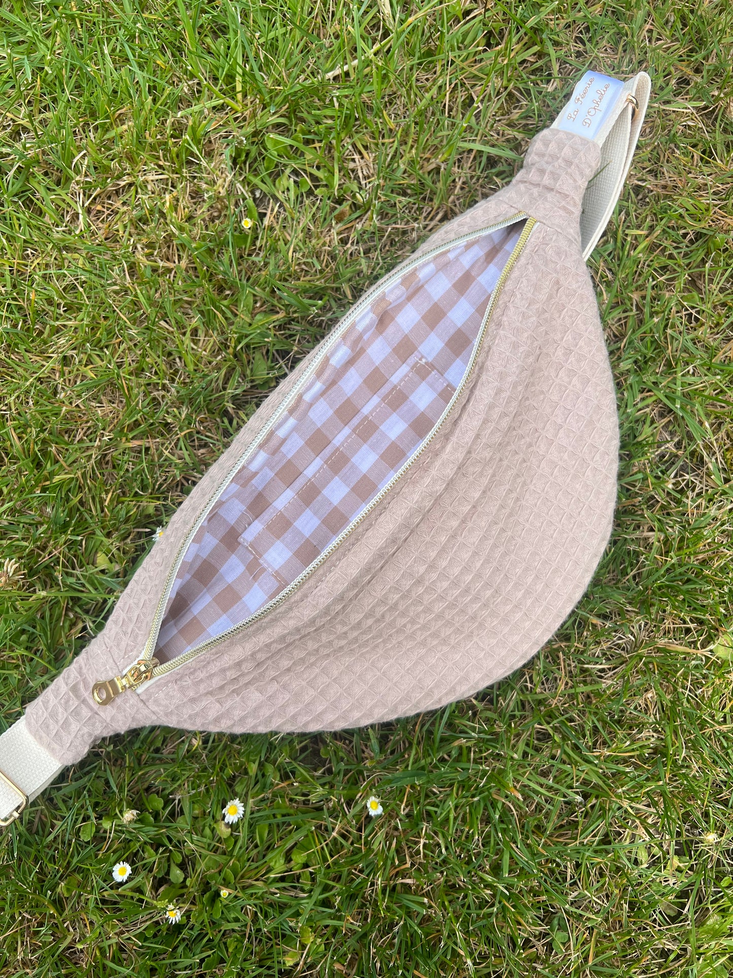 Sac banane nid d’abeille beige / taupe