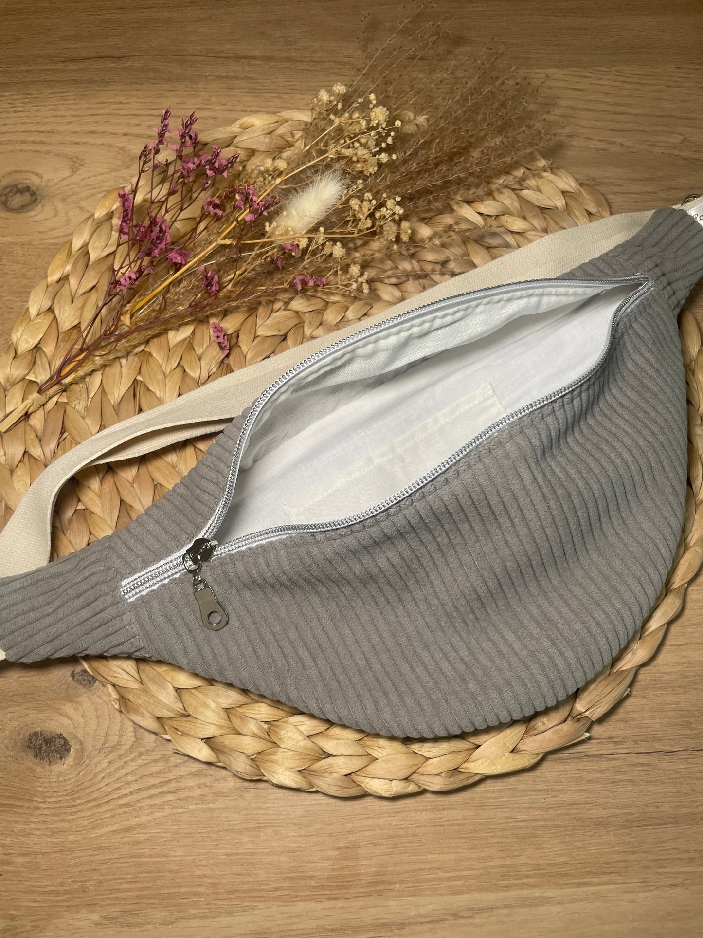 Sac banane velour gris