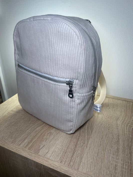 Sac à dos zippé beige et Vichy