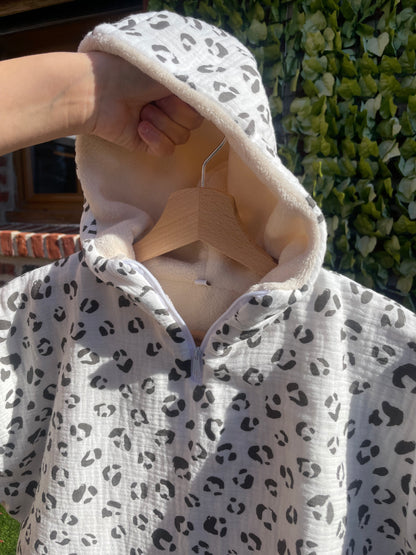 Poncho gaze de coton Leopart avec capuche
