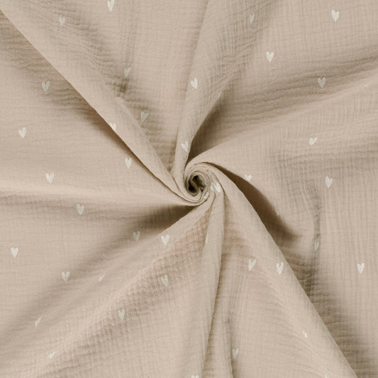 Poncho gaze de coton beige et coeur blanc