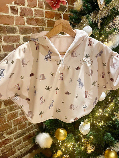 poncho imperméable bebe enfant motif savane animaux fait main France